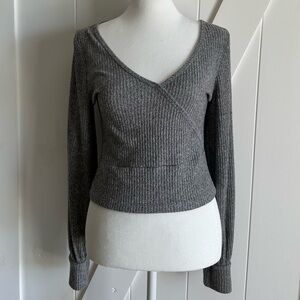 Hollister Gray Ribbed Wrap Long Sleeve Top